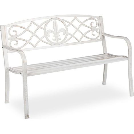 Panchina da giardino imperituro 140 x 60 x 80 cm resistente alle intemperie decorazione country in metallo bianco-bronzo 130010503