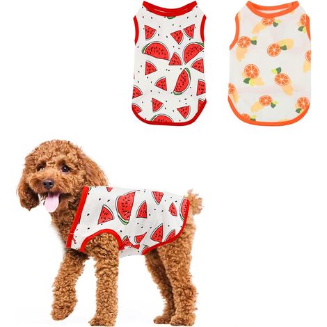 Chemises pour Chien Vêtements Petits Chiens en Coton Animaux de Compagnie T-Shirt Imprimé Fruits Chiot Gilet Mince Été Sweat-Shirt Doux Respirant Chats,L