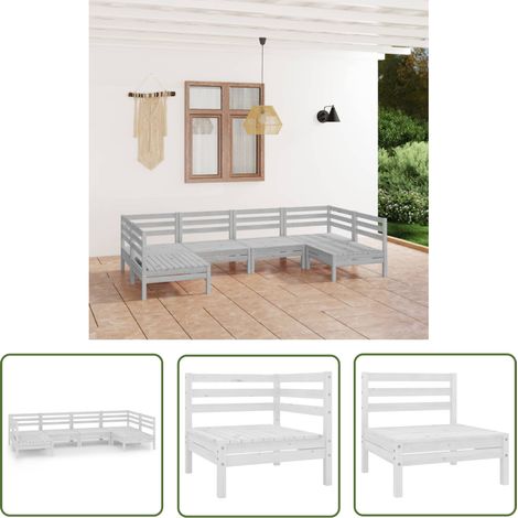 The Living Store Salon de jardin 6 pcs Blanc Bois de pin massif - Salon De Jardin - Mobilier De Jardin - Ensemble De Salon - Meubles De Jardin - Bois De Pin (1/5)