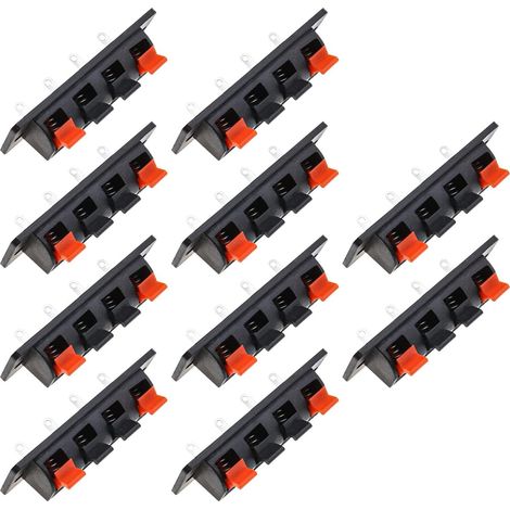 10pcs 4-Pin Speaker Terminal Block Amplifier Spring Joint Clamp Test Clip Stereo Speaker Band Shape Push Release Connector Plate 4 Position (1/5)