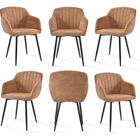 Goeurvant Sillas de comedor minimalistas con asiento ancho y reposabrazos ergonómicos, combinación de confort y elegancia - Juego de 6 - Marrón - Chenilla