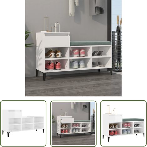 The Living Store Schuhregal Hochglanz-Weiß 102x36x60 cm Holzwerkstoff - Schuhschrank - Schuhregal - Holzwerkstoffmöbel - Garderobe - Einbauschrank (1/5)