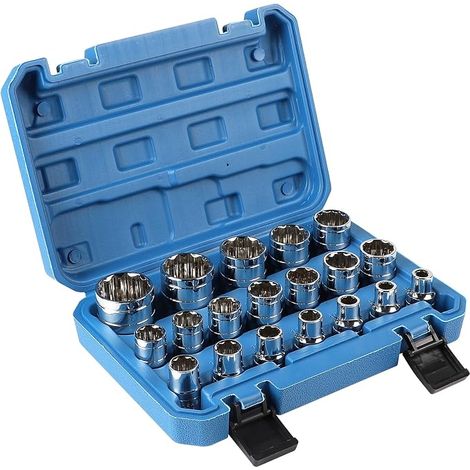 Juego de 19 vasos de 12 puntas de 1/2 de 8-32 mm, llave de vaso de 12 puntas de 1/2 a 36 mm, acero CR-V, con estuche resistente y fácil de guardar (1/5)