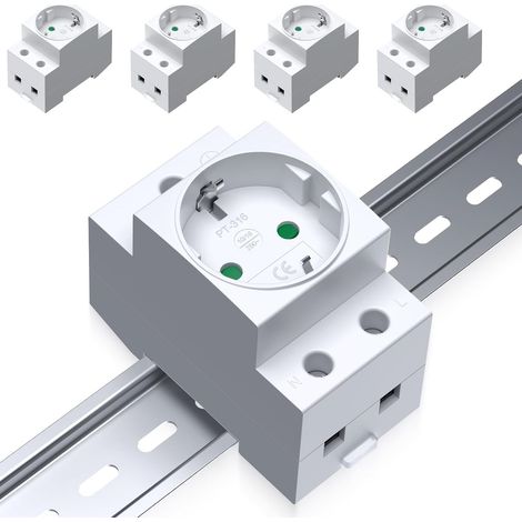Prise Schuko pour rail DIN avec protection enfant 5 pièces Prise Schuko rail DIN 35mm,250V 10A/16A,2P+E avec protection intégrée,largeur 2,5TE pour tableau électrique et armoire (1/5)
