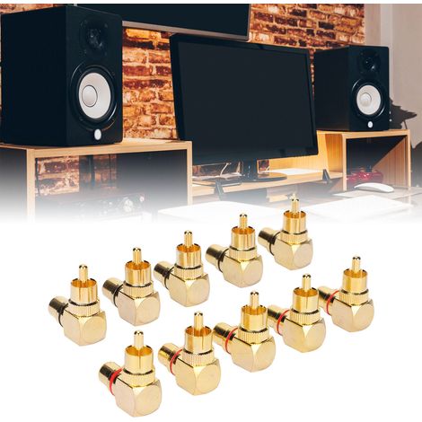 10 pièces Adaptateur RCA Angle Droit Mâle vers Femelle Doré à 90 Degrés Connecteur en Cuivre (1/5)