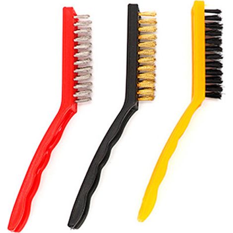Ensemble de 3 brosses métalliques à manche courbé, brosses de maçonnerie, brosses de précision pour le nettoyage des métaux, des scories de soudure, de la rouille et de la poussière, 23 cm (9 pouces), (1/4)