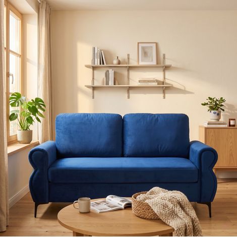 Sofá de 2 plazas (173.5 cm), con asiento cómodo, patas metálicas, tejido transpirable, poliéster azul (1/5)