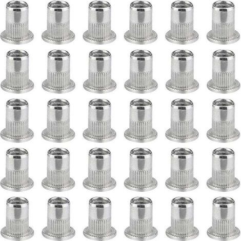 Lot de 100 écrous à sertir M6 – Acier inoxydable 304 – Tête plate pour installation rapide – Filetage profond pour matériaux variés (1/4)