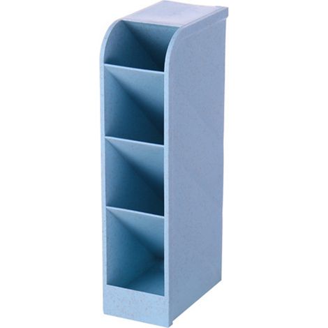 Porte-stylo incliné 4 compartiments multifonction en plastique, boîte de rangement pour bureau, bleu (1/5)
