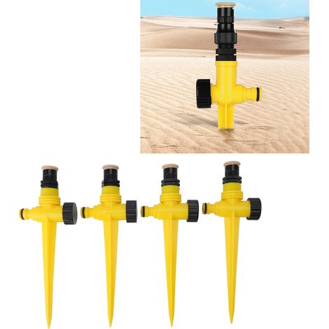 [Aspersores de jardín] 4 piezas con rotación automática de 360°, sistema de riego profesional de ABS para patio, jardín y césped. (1/5)