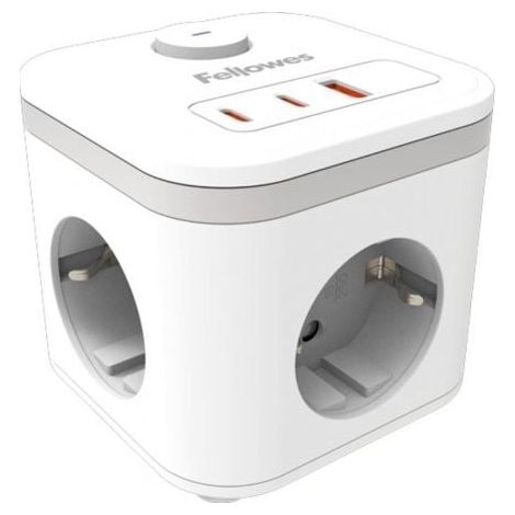 Regleta con Interruptor Fellowes/ 3 Tomas de corriente/ 1 USB - 2 USB Tipo-C/ Cable 2m/ Blanca