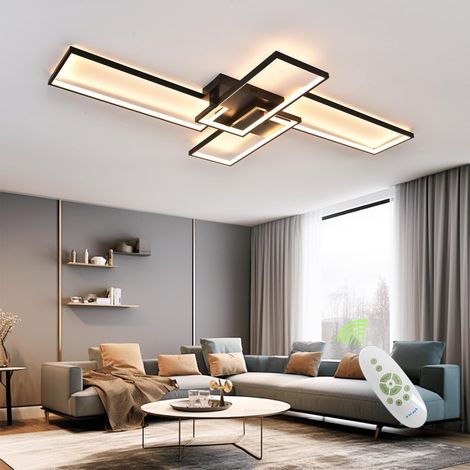 Plafonnier LED Salon,L90cm Luminaire Plafonnier Led Dimmable Design Moderne 4 Rectangulaire, Plafonnier Salon avec Télécommande Créatif Acrylique Plafonnier Chambre Lampe 3000K-6500K (1/5)