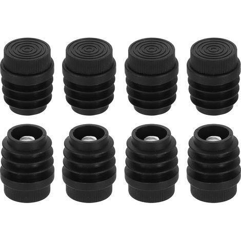 Lot de 8 pieds de nivellement en plastique M8 x 22 mm réglables pour pieds de meubles ronds filetés à visser pour table, chaise, meubles, noir (1/5)