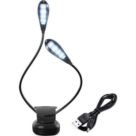 1 Liseuse Lampe De Lecture Bras Double 2 x 4 Led À Pince Rechargeable USB Pour Livre , Partition, Ordinateur… (1/4)