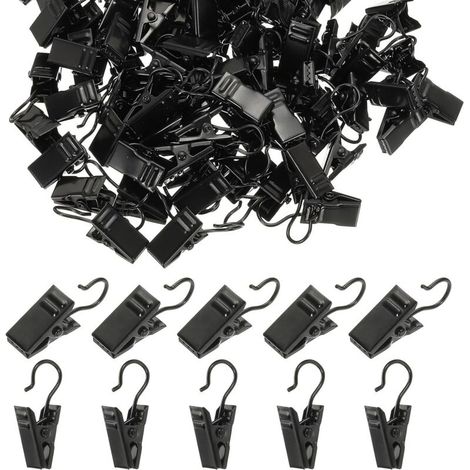 Crochets pour rideaux, clips pour guirlandes lumineuses, crochets décoratifs, adaptés au camping, présentation artisanale, 100 pièces (noir) (1/5)