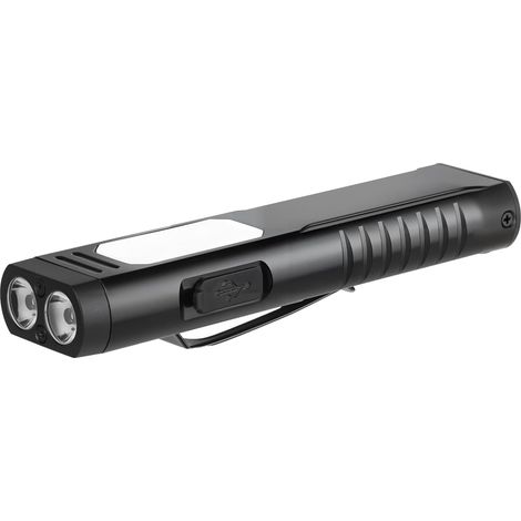 Lampe torche rechargeable avec signal sonore, 7 modes d'éclairage, idéale pour l'extérieur, la maison et le travail. 1 pièce, noire. (1/5)
