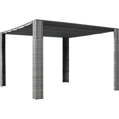 Pavillon mit Dach Poly Rattan 300x300x220 cm Grau und Anthrazit
