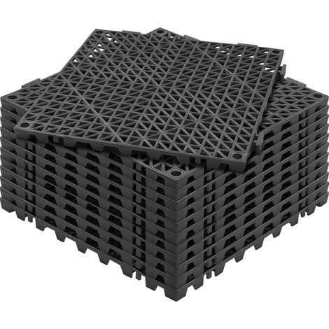 VEVOR Modular Interlocking Cushion, 12 Pack 30 x 30 cm Splicing Drainage Mats, Soft PVC Interlocking Drainage Floor Tiles, Non-Slip Drainage Holes for Restroom, Kitchen, Pool, Wet Areas, Black (1/5)
