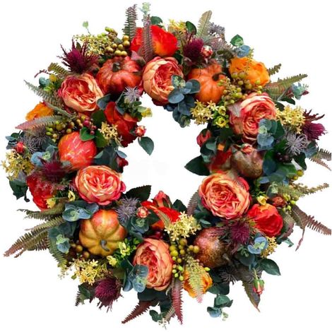 Couronne d'automne, 45 cm (18 pouces), idéale pour décorer votre porte d'entrée, pour l'automne, Halloween et Thanksgiving. (1/5)