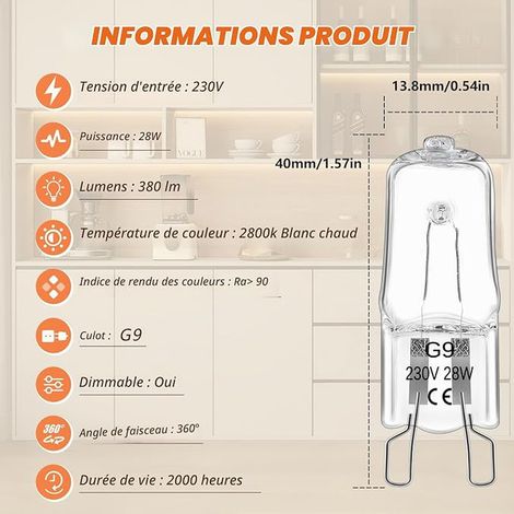 Morotty G9 Halogen Light Bulbs, Dimmable 28W, AC 230V G9, Warm White 2800K, for Ceiling Lights, Wax Burners, Cooker Hood (1/2)
