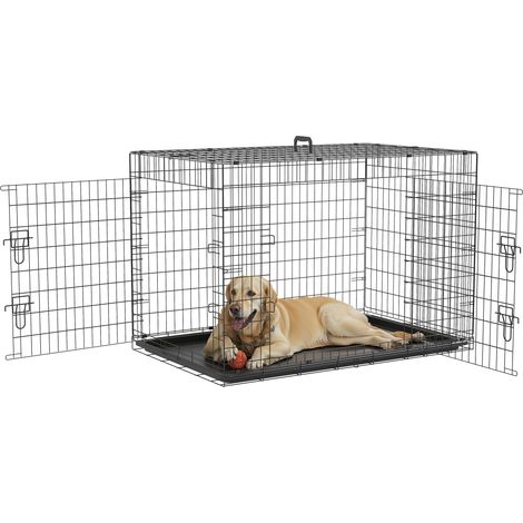 Jaula plegable para perros con 2 puertas, bandeja extraíble y asa, 121 x 76,5 x 81 cm, color negro. (1/5)