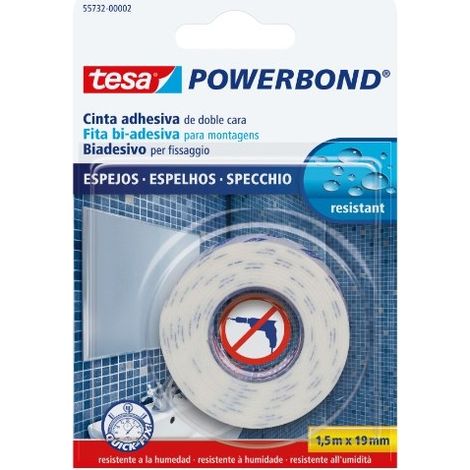 TESA 55732-00002-02 POWERBOND RUBAN ADHÉSIF DOUBLE FACE FORT SPÉCIAL MIROIR 1,5 M X 19 MM