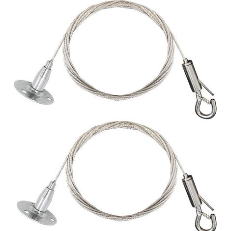 [NIE BENUTZT]2er-Set Edelstahlseile mit automatischer Straffung - Aufhängehaken und -scheibe - Zum Selbstaufhängen eines Leuchtschildes oder einer Lampe - 2m - Maximal 30 kg (1/5)