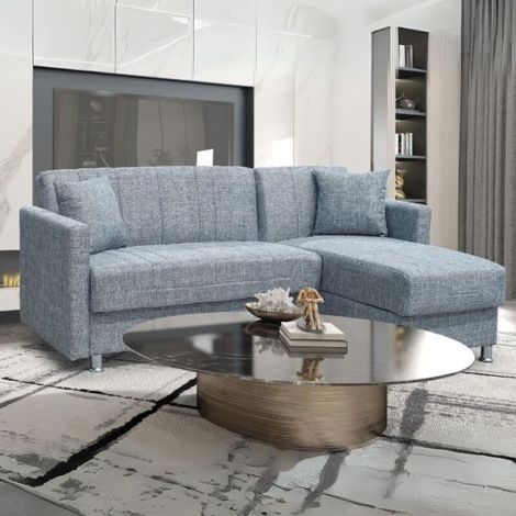 Divano letto Oasis con penisola contenitore reversibile in tessuto Mina 14 grigio (1/5)