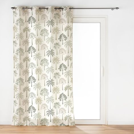 Voilage à Œillets Grande Hauteur - 140 x 280 cm - Voile Sable Imprimé Palmea Vert (1/5)