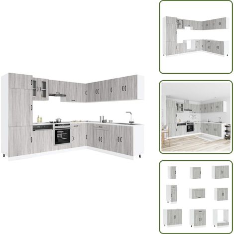14-tlg. Küchenschrank-Set Kalmar Grau Sonoma Holzwerkstoff - Küchenschrank-Set - Küchenschrank-Sets - Küchenzeile Einbauküche - Küchenschrank (1/5)