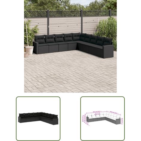 The Living Store 9-tlg. Garten-Sofagarnitur mit Kissen Schwarz Poly Rattan - Gartensofas - Outdoor Möbel - Gartenmöbel Set - Rattan Sofa - Lounge Set (1/3)