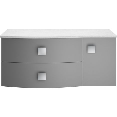 Gentleshaw Contemporary 2 Drawer Left-Hand Wall Hung Vanity Unit with White Marble Worktop, Dove Grey, 1012mm