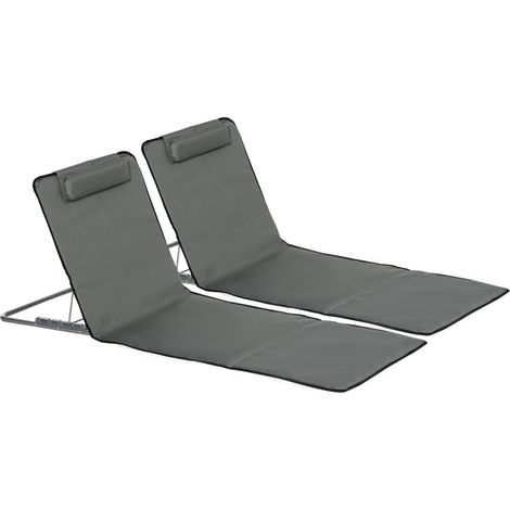Lot de 2 matelas plage pliants, dossier 5 positions appuie-tête modulable, tissu Oxford résistant, 124 x 53 x 35-45 cm