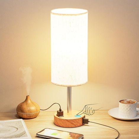 Ensemble lampe de bureau tactile, variateur à trois niveaux, port de chargement USB A + C, prise secteur. (1/5)