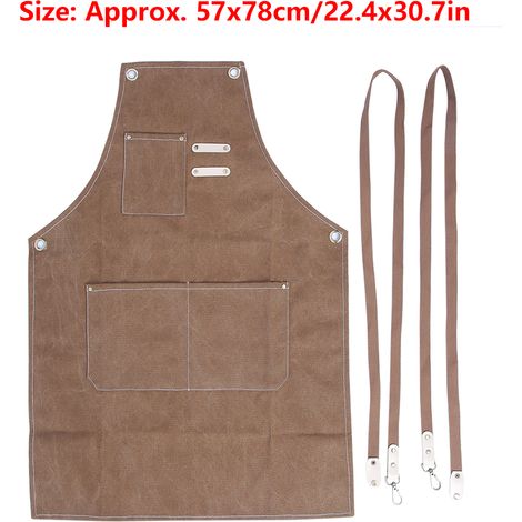 Wasserfeste Arbeitsschürze aus dickem Segeltuch, ideal für Küchen, Teestuben und Restaurants, hellbeige Farbe. (1/5)