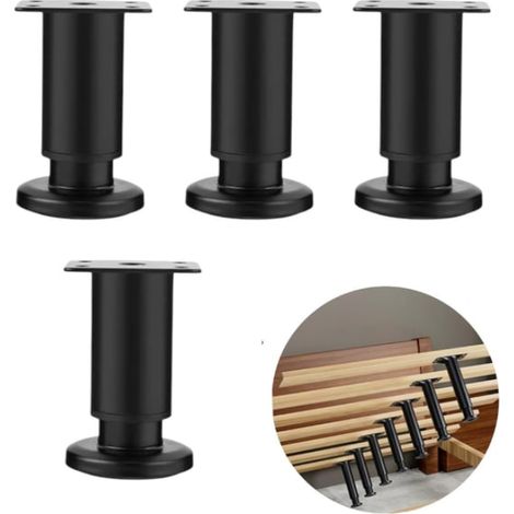 Pieds de meuble métal noir réglables en hauteur, patins de support pour canapé, table et armoire, kit de 4 pieds robustes à vis, niveau ajustable (1/5)