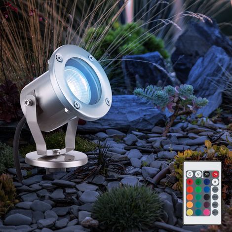 Faretto da giardino GU10 con picchetto faretto da esterno faretto da giardino da terra faretto IP65 orientabile, telecomando dimmerabile, LED RGB 3.5W 290Lm, DxH 9.8x30.5 cm