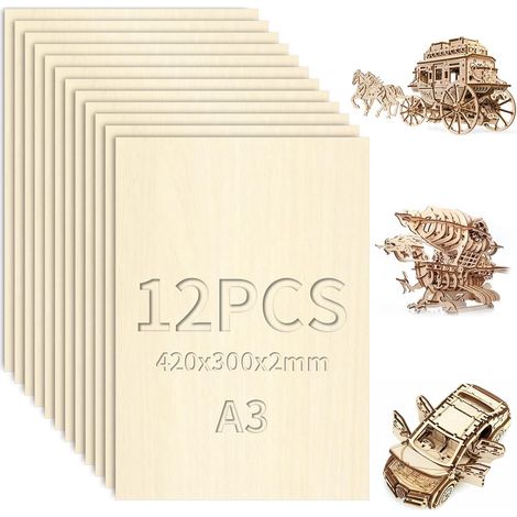 12 Pièces Contreplaqué 420x300x2mm Balsa A3 Feuilles de Bois de Tilleul Planche en Bois Bricolage Brut pour Gravure Maquette Pyrogravure Plaque (1/5)