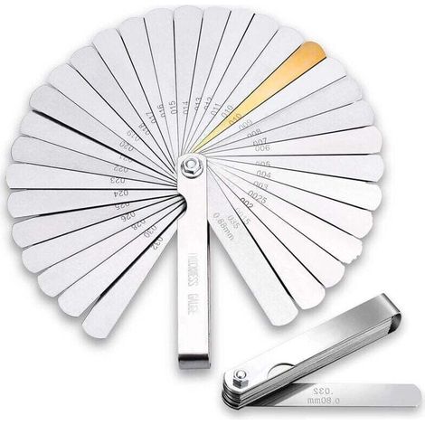 Ulisem Set mit 32 Edelstahl-Fühlerlehren, Größe 90 mm. Mechanische Fühlerlehre mit doppelter Messeinheit für Motor/Zündkerze/Ventile. (1/4)