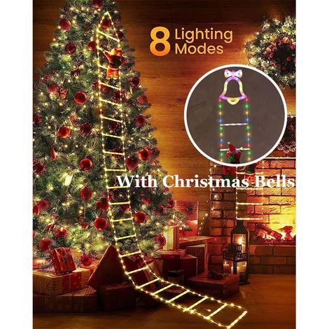 Soavoa Échelle de Noël 10ft Lumineuse Étanche 8 Modes Décoration Intérieure Extérieure Avec Père Noël Détachable Multicolore (1/4)