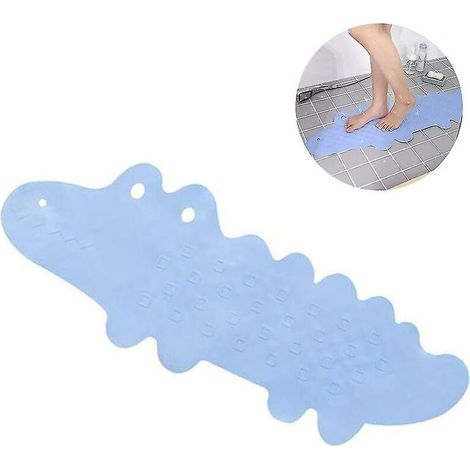 Tapis de bain antidérapant pour enfant, douche, lavable en machine, motif crocodile, bleu (1/4)