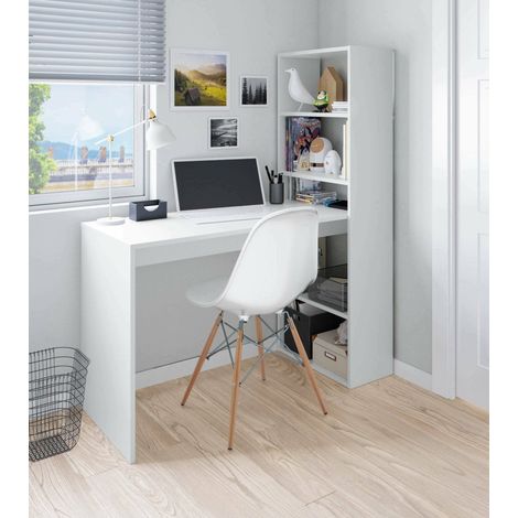 Dmora Escritorio reversible con librería de cinco estantes, color blanco, Medidas 120 x 144 x 53 cm, con embalaje reforzado (1/5)