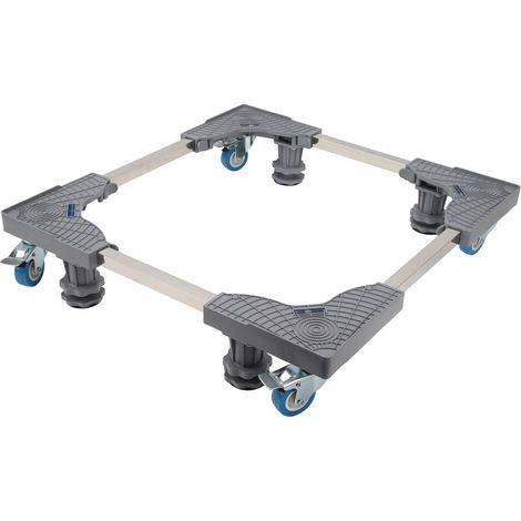 Support pour réfrigérateur, support réglable pour lave-linge, chariot de rangement réglable à 4 pieds, 4 roues simples et frein, gris (1/5)