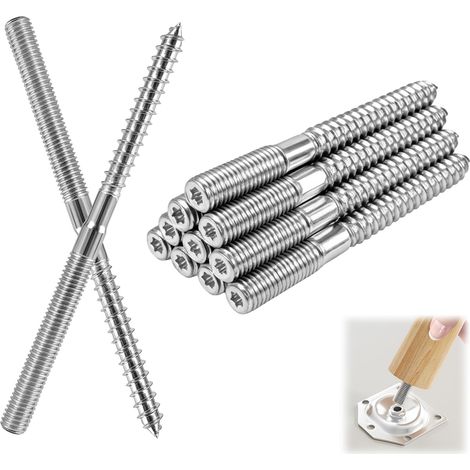 10 Pièces m10120 mm Argent Tige Filetée et Vis Double Filetage en Acier Zingué, Sans Cheville Tige Filetée, Installation Sans Cheville Pour l’Assemblage de Meubles et l’Installation au Plafond (1/5)