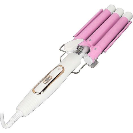 Fer à friser compatible à 3 tubes avec revêtement en émail céramique, fonction anti-frisottis réglable, 100-240V, prise américaine rose. (1/5)