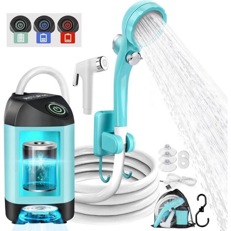 Douche Camping Portable, Douche Extérieure Améliorée avec Batterie Rechargeable 4500mAh & Pompe IPX7 Imperméable pour Plage, Randonnée, Lavage de Voiture (1/5)