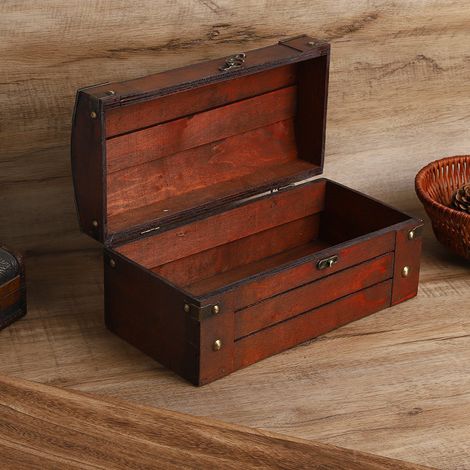 Coffret cadeau ancien en bois avec serrure, boîte décorative de collection, petit format (1/2)