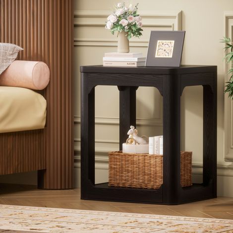 2er-Set Beistelltische, 3 cm Tischplatte, 2 Ebenen, 50 x 40 x 60 cm, schwarz OKMYHOME (1/5)