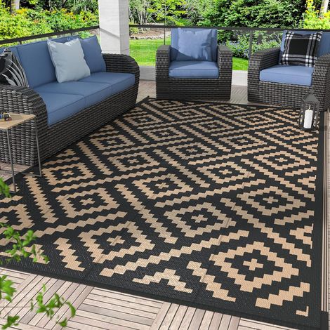 Tapis géométrique 140 x 200 cm – Motif abstrait moderne style bohème – Tapis décoratif pour salon, chambre et terrasse extérieure (1/5)