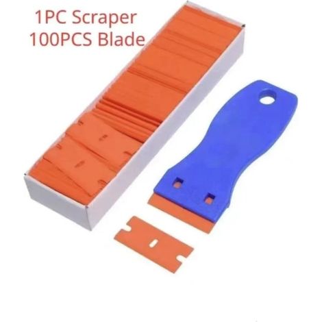 1 Pcs Grattoirs en Plastique avec 100 Lames de Rasoir, Grattoir en Plastique, Verre Grattoir Vitrocéramique Plaque pour la Peinture Autocollants et Décalcomanies (1/5)